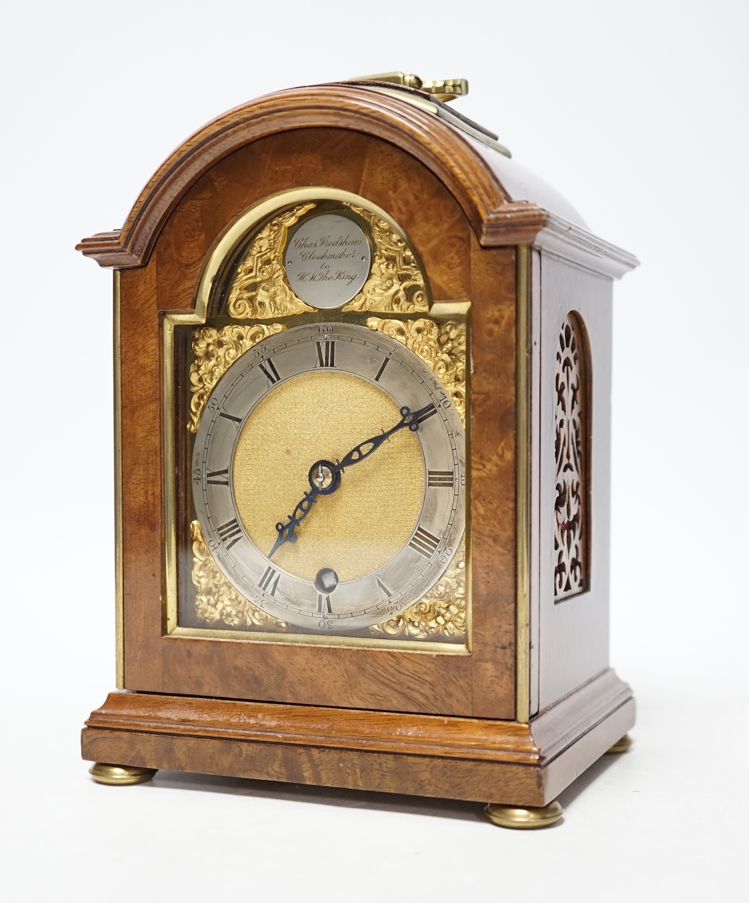 A small Frodsham walnut mantel timepiece with key, 20cm